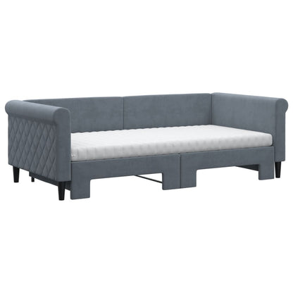 Slaapbank onderschuifbed matrassen 90x190cm fluweel donkergrijs