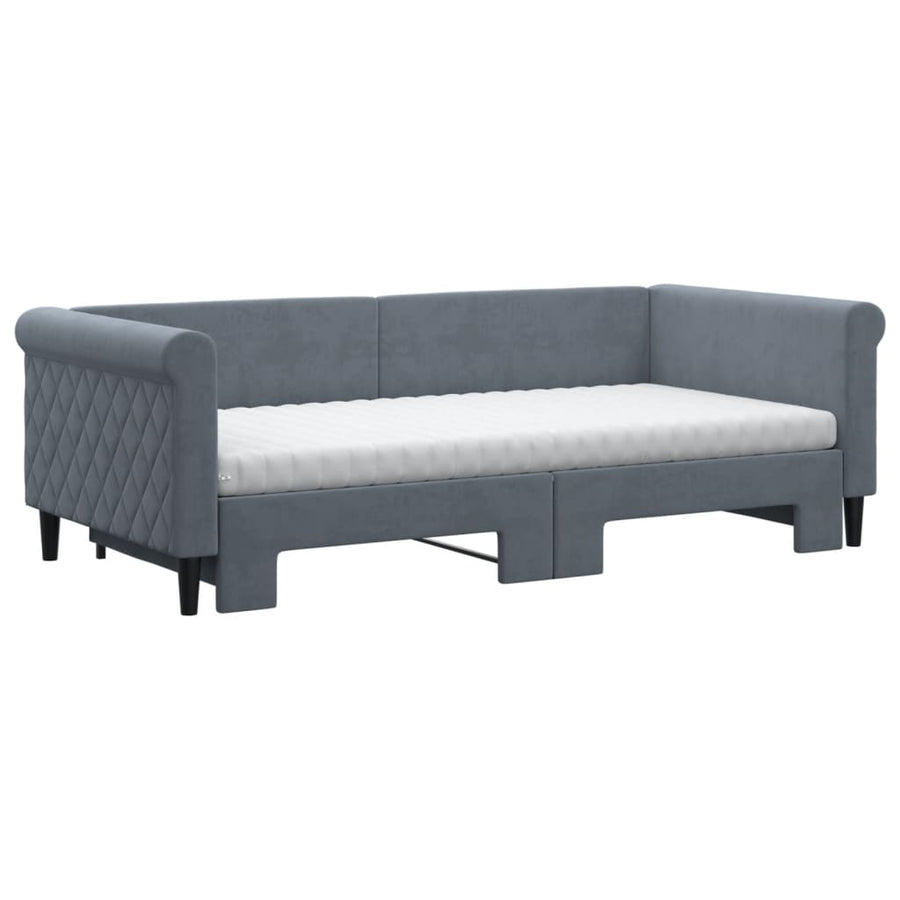 Slaapbank onderschuifbed matrassen 90x190cm fluweel donkergrijs