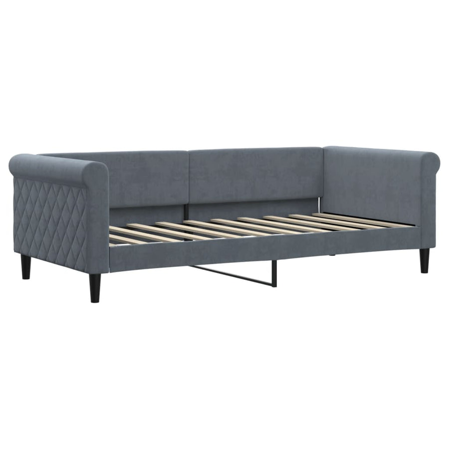 Slaapbank onderschuifbed matrassen 90x190cm fluweel donkergrijs