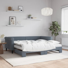 Slaapbank onderschuifbed matrassen 90x190cm fluweel donkergrijs