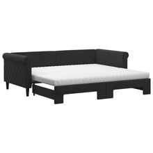 Slaapbank Onderschuifbed En Matrassen Fluweel 90 x 190 cm Zwart met onderschuifbed en matras