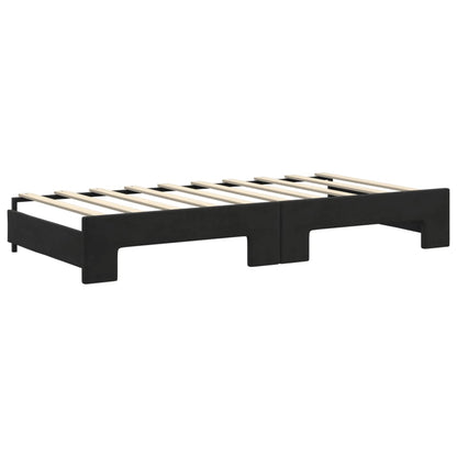 Slaapbank Onderschuifbed En Matrassen Fluweel 90 x 190 cm Zwart met onderschuifbed en matras