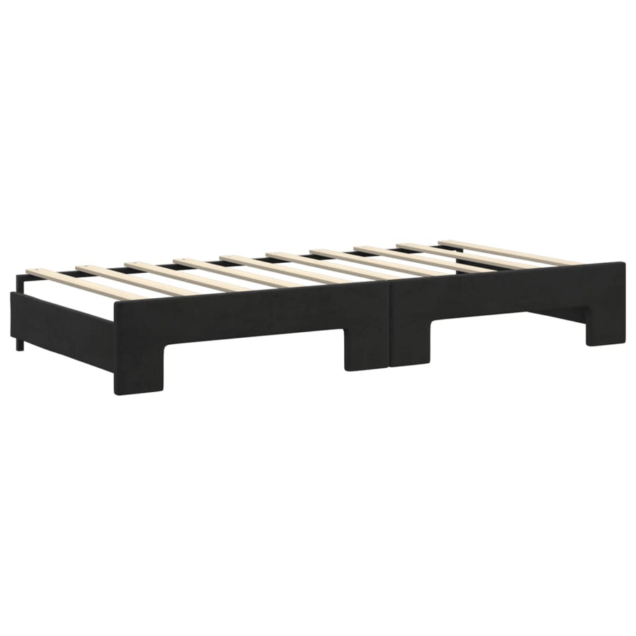 Slaapbank Onderschuifbed En Matrassen Fluweel 90 x 190 cm Zwart met onderschuifbed en matras