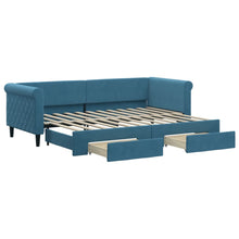 Slaapbank met onderschuifbed en lades 80x200 cm fluweel blauw