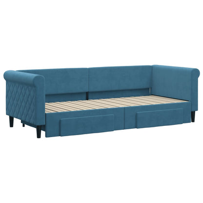 Slaapbank met onderschuifbed en lades 80x200 cm fluweel blauw