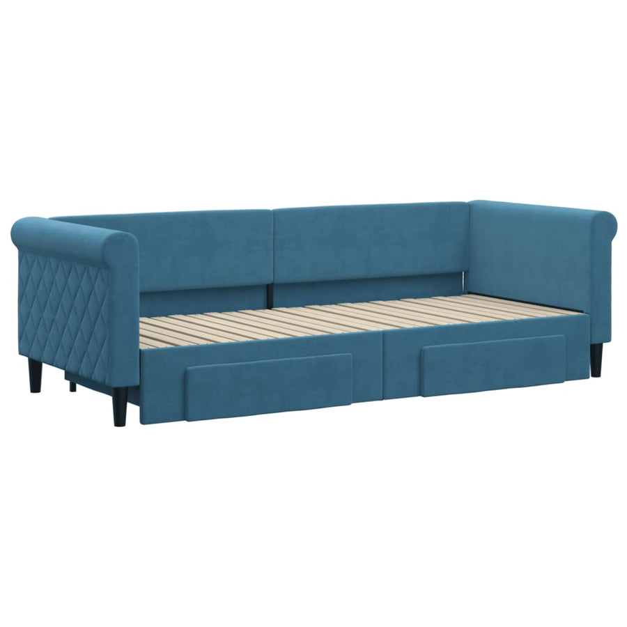 Slaapbank met onderschuifbed en lades 80x200 cm fluweel blauw