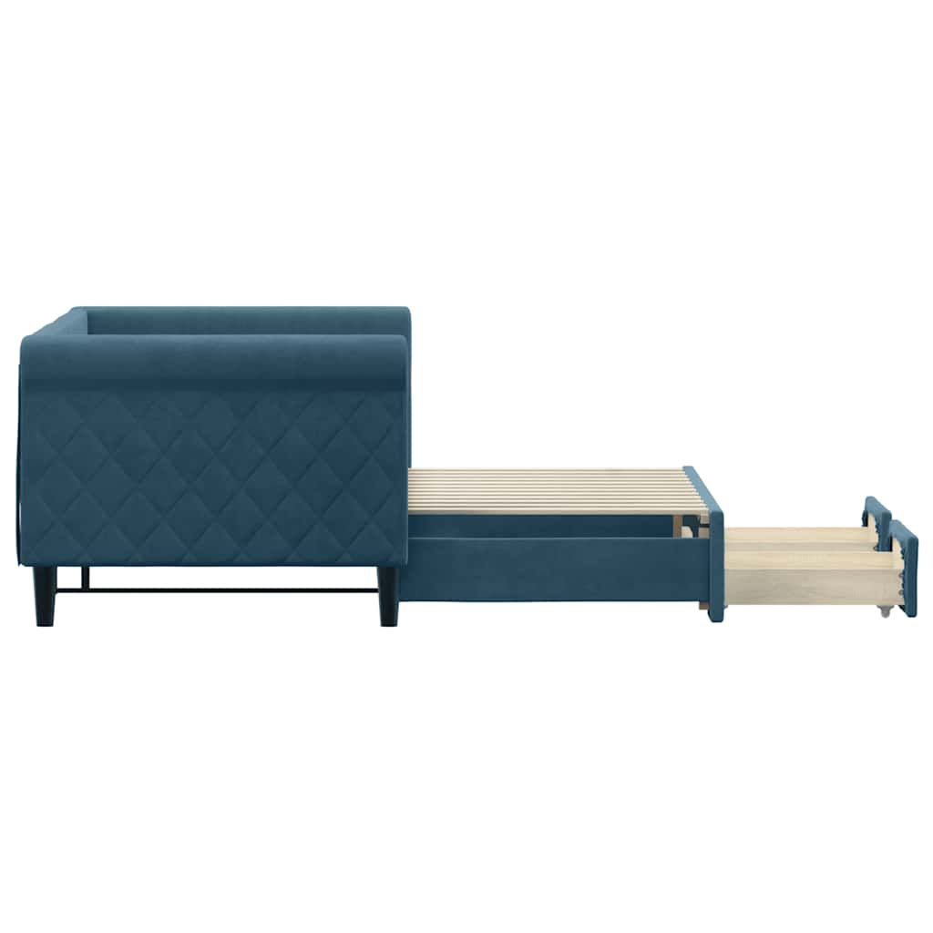 Slaapbank met onderschuifbed en lades 80x200 cm fluweel blauw