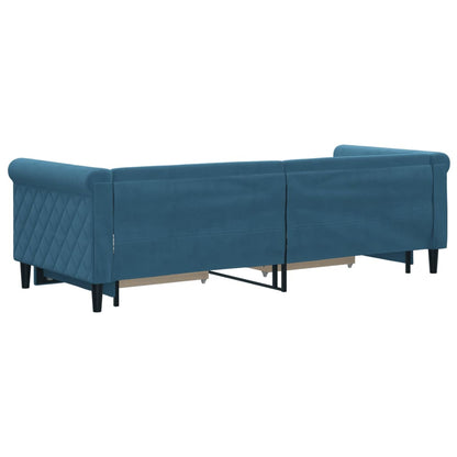 Slaapbank met onderschuifbed en lades 80x200 cm fluweel blauw