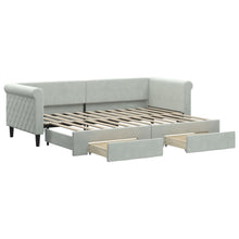 Slaapbank Onderschuifbed En Lades Fluweel 80 x 200 cm Lichtgrijs met onderschuifbed en lade