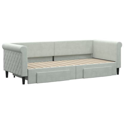 Slaapbank Onderschuifbed En Lades Fluweel 80 x 200 cm Lichtgrijs met onderschuifbed en lade