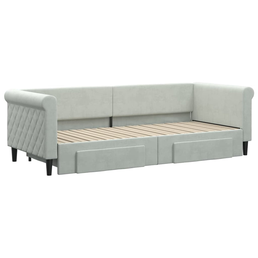 Slaapbank Onderschuifbed En Lades Fluweel 80 x 200 cm Lichtgrijs met onderschuifbed en lade