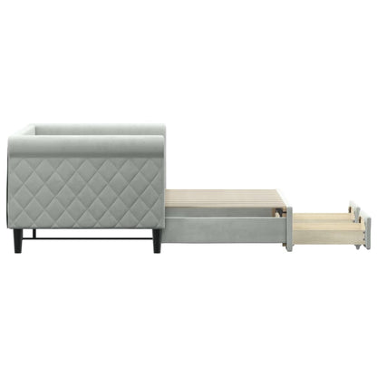 Slaapbank Onderschuifbed En Lades Fluweel 80 x 200 cm Lichtgrijs met onderschuifbed en lade