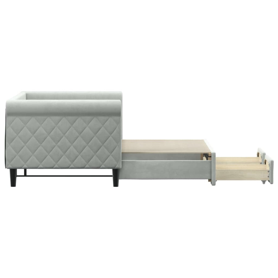 Slaapbank Onderschuifbed En Lades Fluweel 80 x 200 cm Lichtgrijs met onderschuifbed en lade
