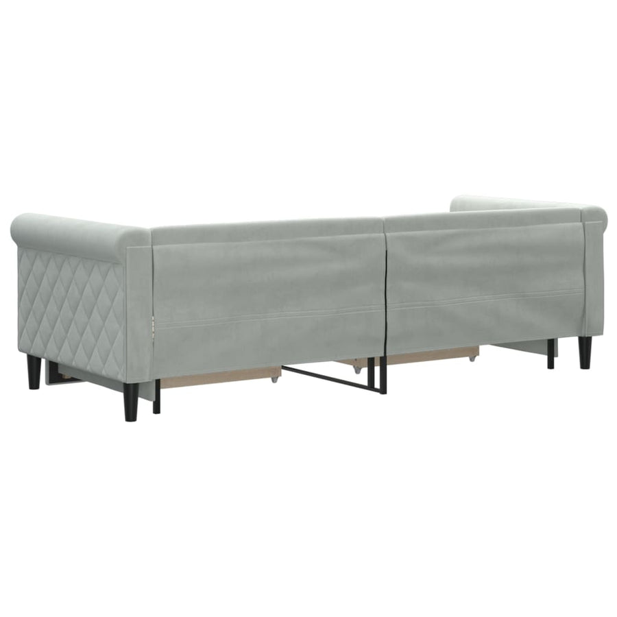 Slaapbank Onderschuifbed En Lades Fluweel 80 x 200 cm Lichtgrijs met onderschuifbed en lade
