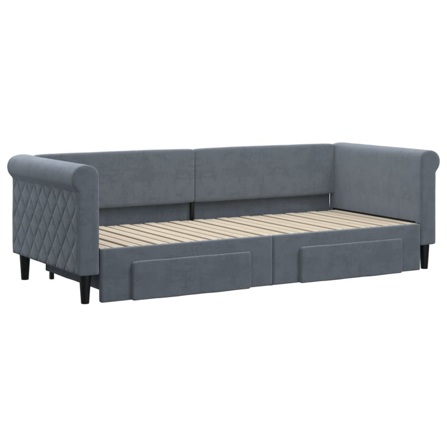 Slaapbank onderschuifbed en lades 80x200 cm fluweel donkergrijs