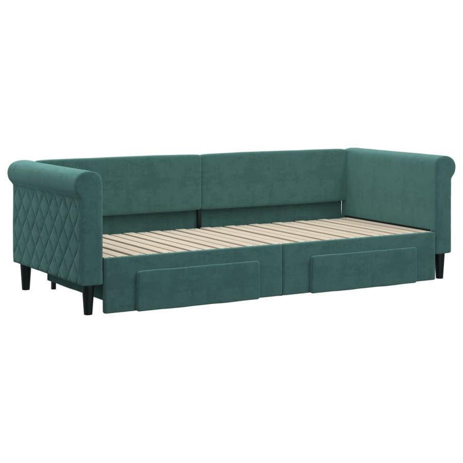 Slaapbank Onderschuifbed En Lades Fluweel Donkergroen 80 x 200 cm met onderschuifbed en lade