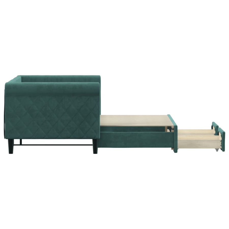 Slaapbank Onderschuifbed En Lades Fluweel Donkergroen 80 x 200 cm met onderschuifbed en lade