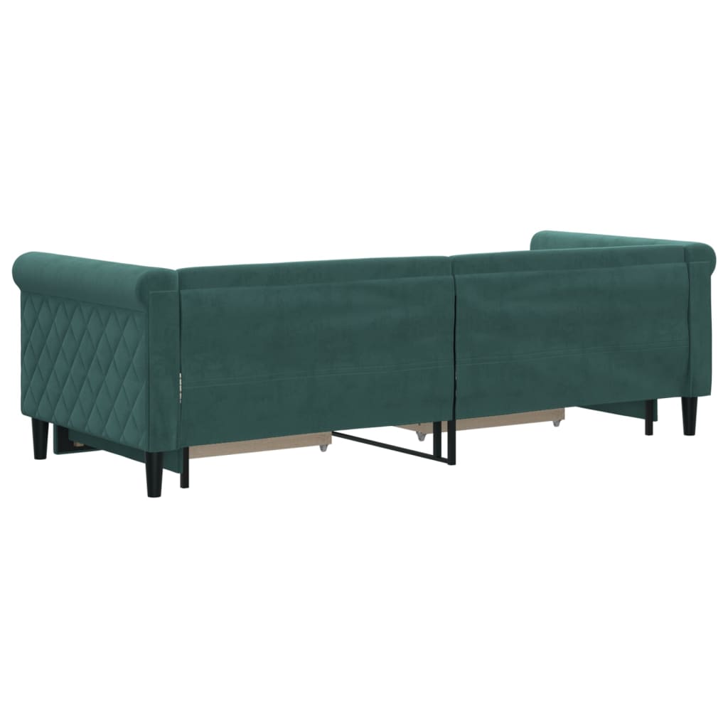 Slaapbank Onderschuifbed En Lades Fluweel Donkergroen 80 x 200 cm met onderschuifbed en lade
