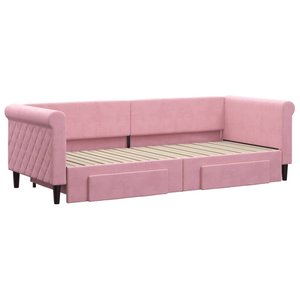 Slaapbank met onderschuifbed en lades 80x200 cm fluweel roze