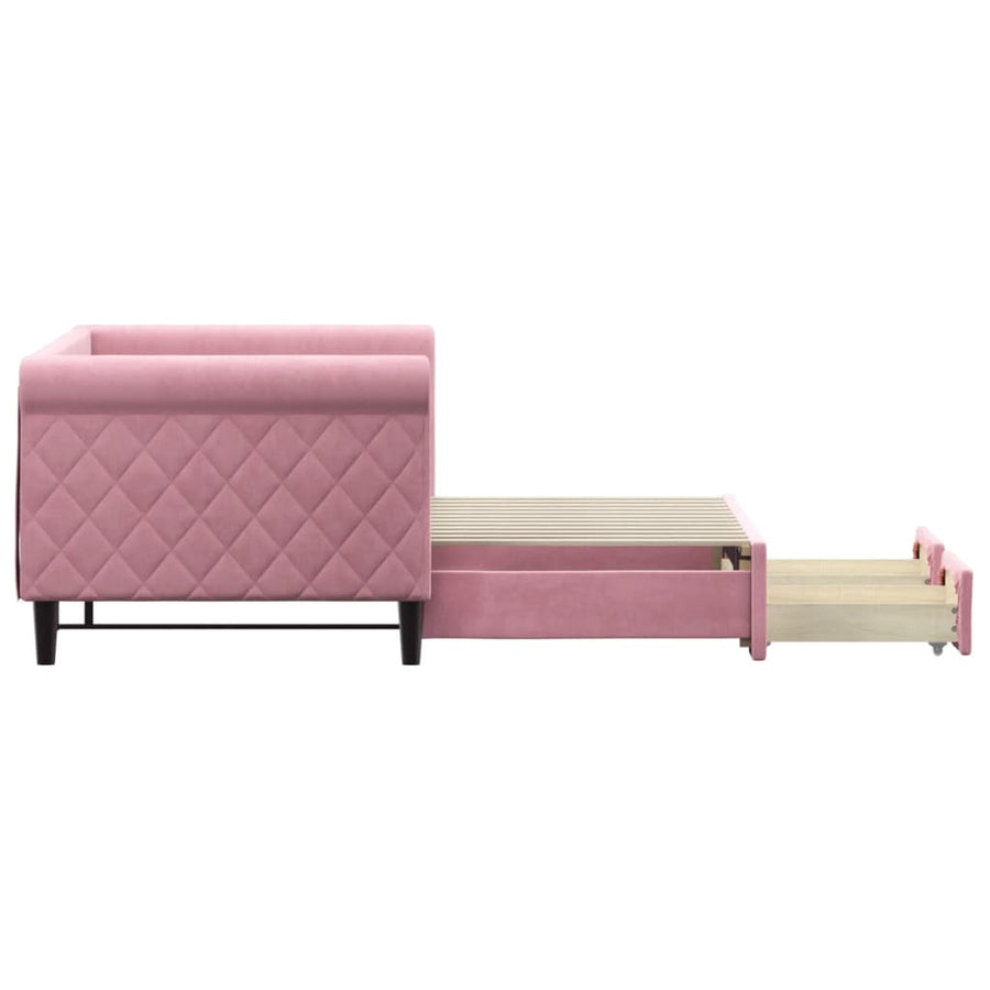 Slaapbank met onderschuifbed en lades 80x200 cm fluweel roze