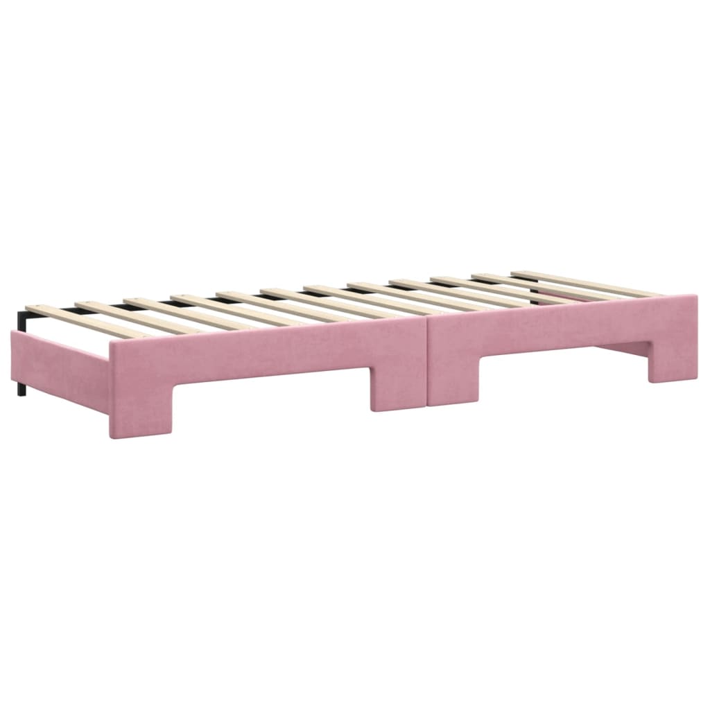 Slaapbank met onderschuifbed en lades 80x200 cm fluweel roze
