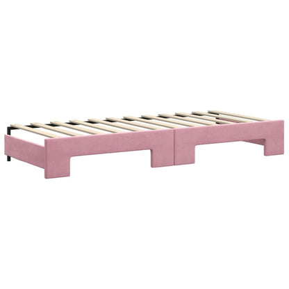 Slaapbank met onderschuifbed en lades 80x200 cm fluweel roze