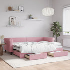 Slaapbank S Fluweel 80 x 200 cm Roze met onderschuifbed en lade