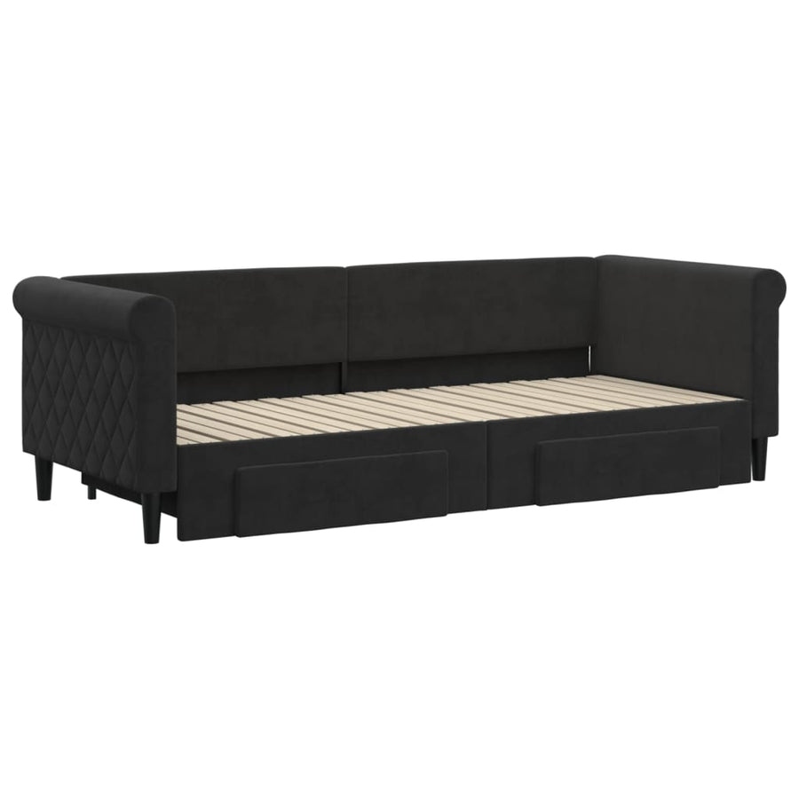 Slaapbank S Fluweel 80 x 200 cm Zwart met onderschuifbed en lade