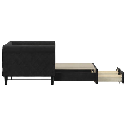 Slaapbank S Fluweel 80 x 200 cm Zwart met onderschuifbed en lade