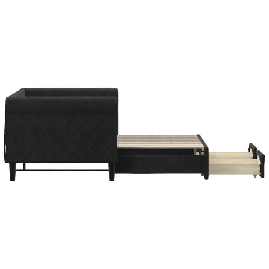 Slaapbank S Fluweel 80 x 200 cm Zwart met onderschuifbed en lade