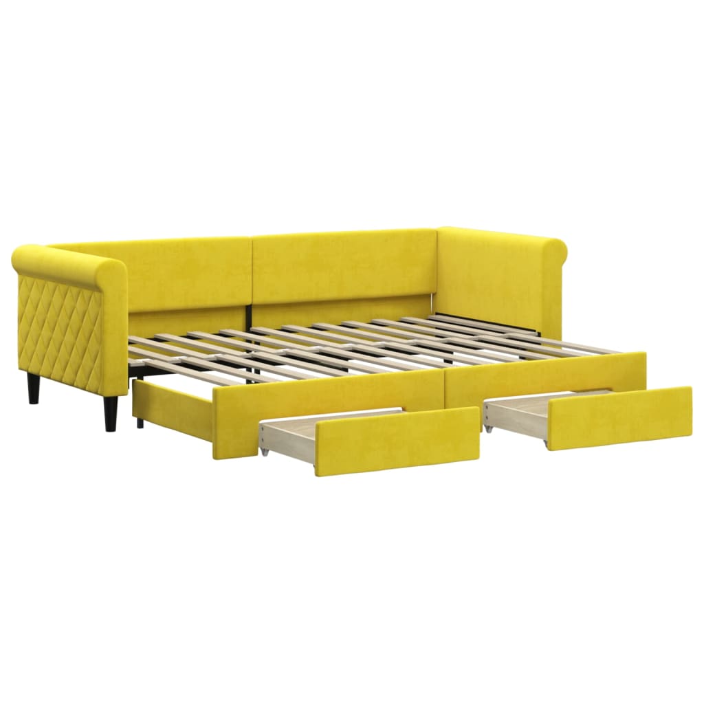 Slaapbank S Fluweel 80 x 200 cm Geel met onderschuifbed en lade