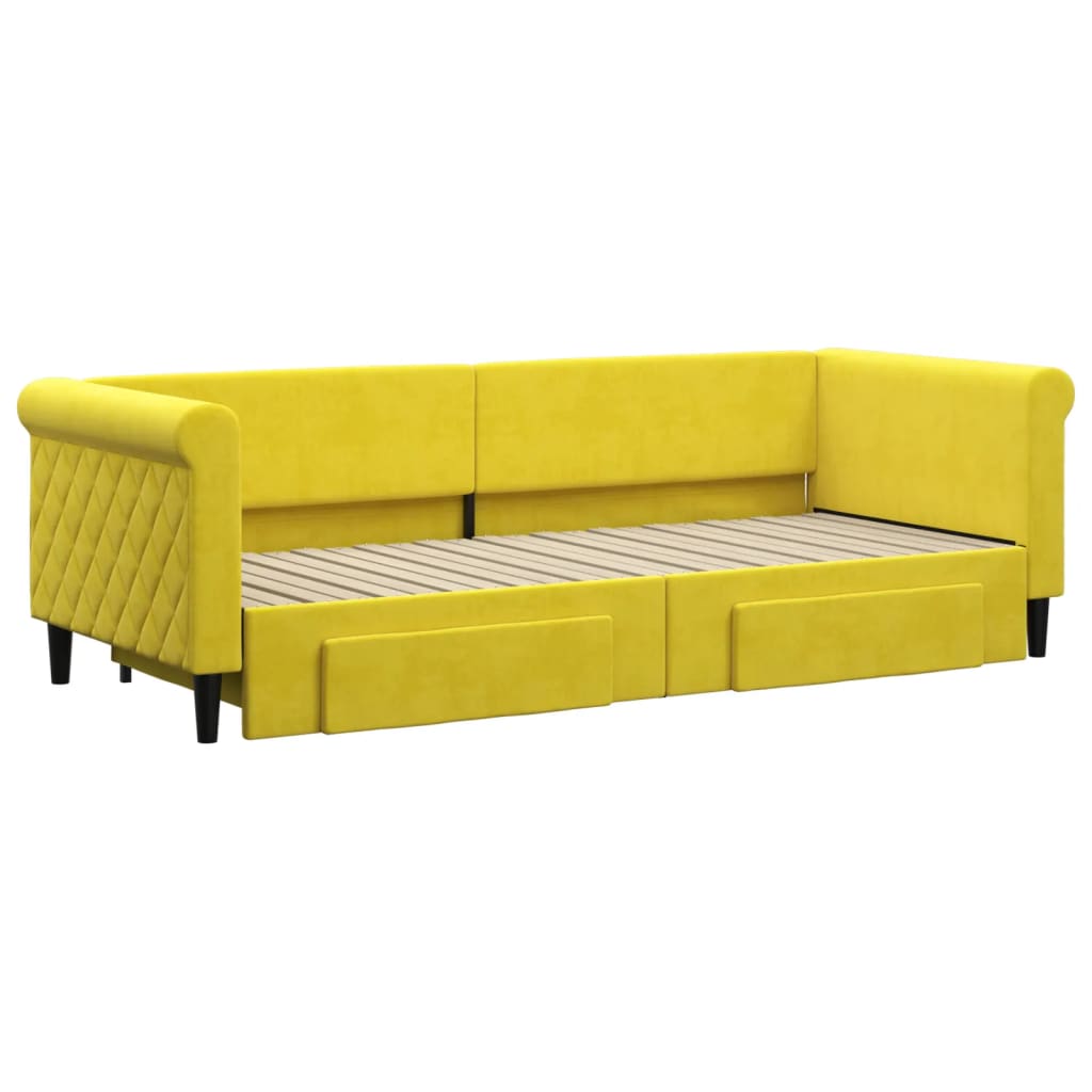 Slaapbank S Fluweel 80 x 200 cm Geel met onderschuifbed en lade