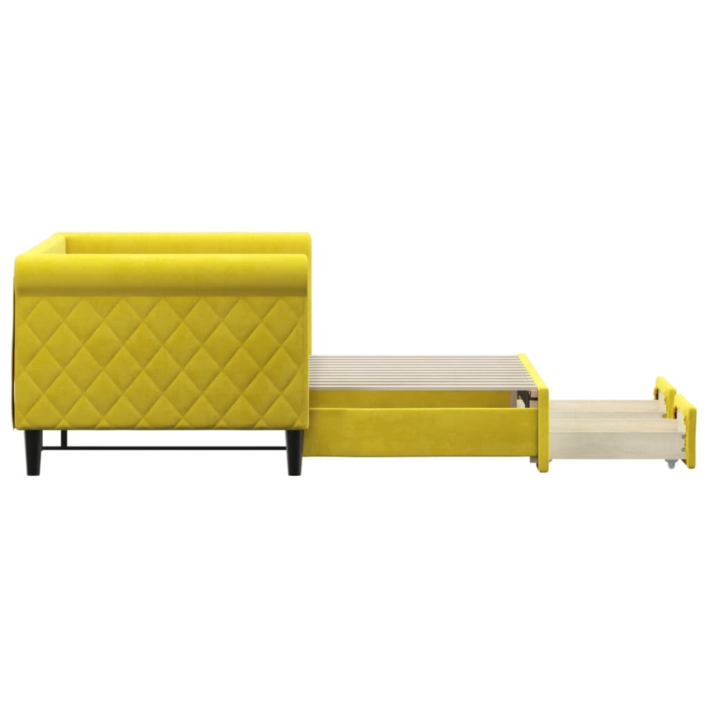 Slaapbank S Fluweel 80 x 200 cm Geel met onderschuifbed en lade