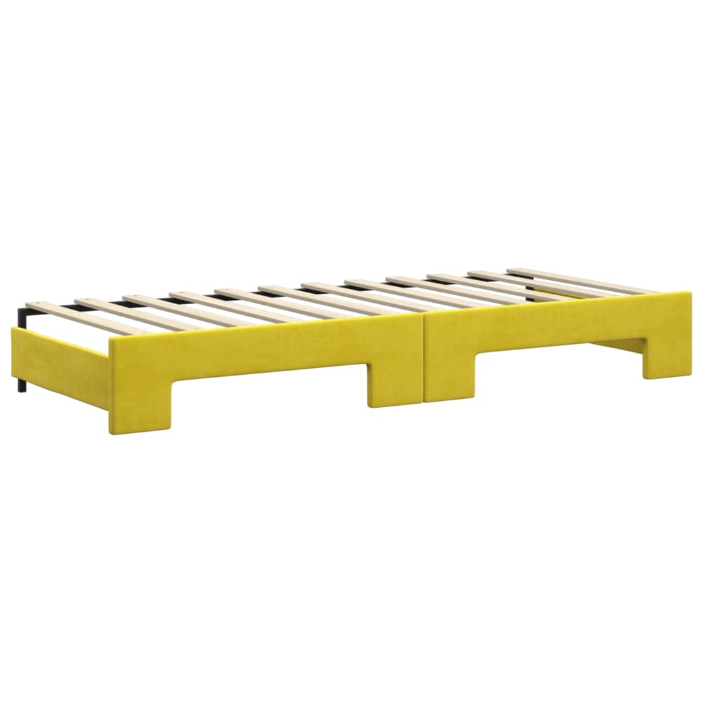 Slaapbank S Fluweel 80 x 200 cm Geel met onderschuifbed en lade