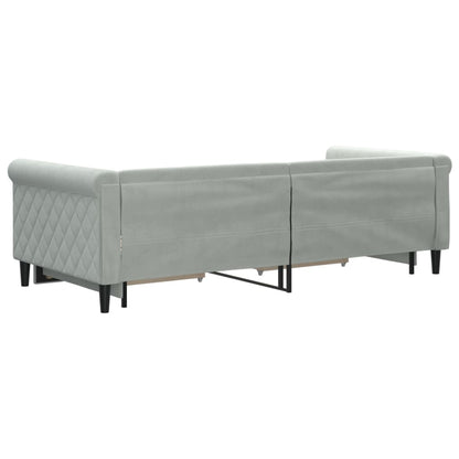 Slaapbank Onderschuifbed En Lades Fluweel 90 x 200 cm Lichtgrijs met onderschuifbed en lade