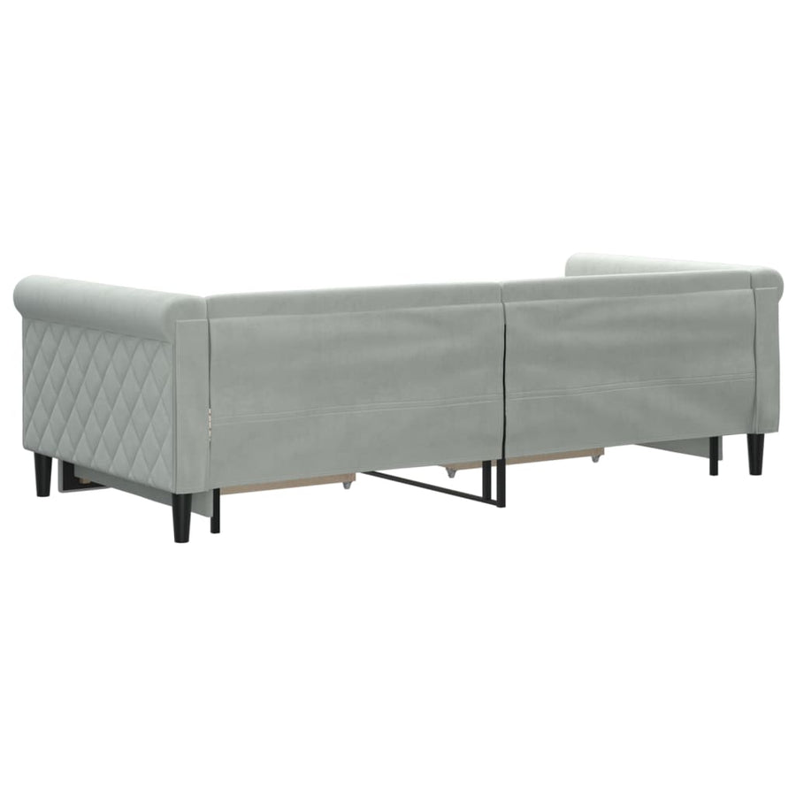 Slaapbank Onderschuifbed En Lades Fluweel 90 x 200 cm Lichtgrijs met onderschuifbed en lade