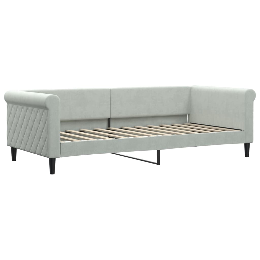 Slaapbank Onderschuifbed En Lades Fluweel 90 x 200 cm Lichtgrijs met onderschuifbed en lade