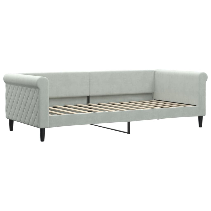 Slaapbank Onderschuifbed En Lades Fluweel 90 x 200 cm Lichtgrijs met onderschuifbed en lade