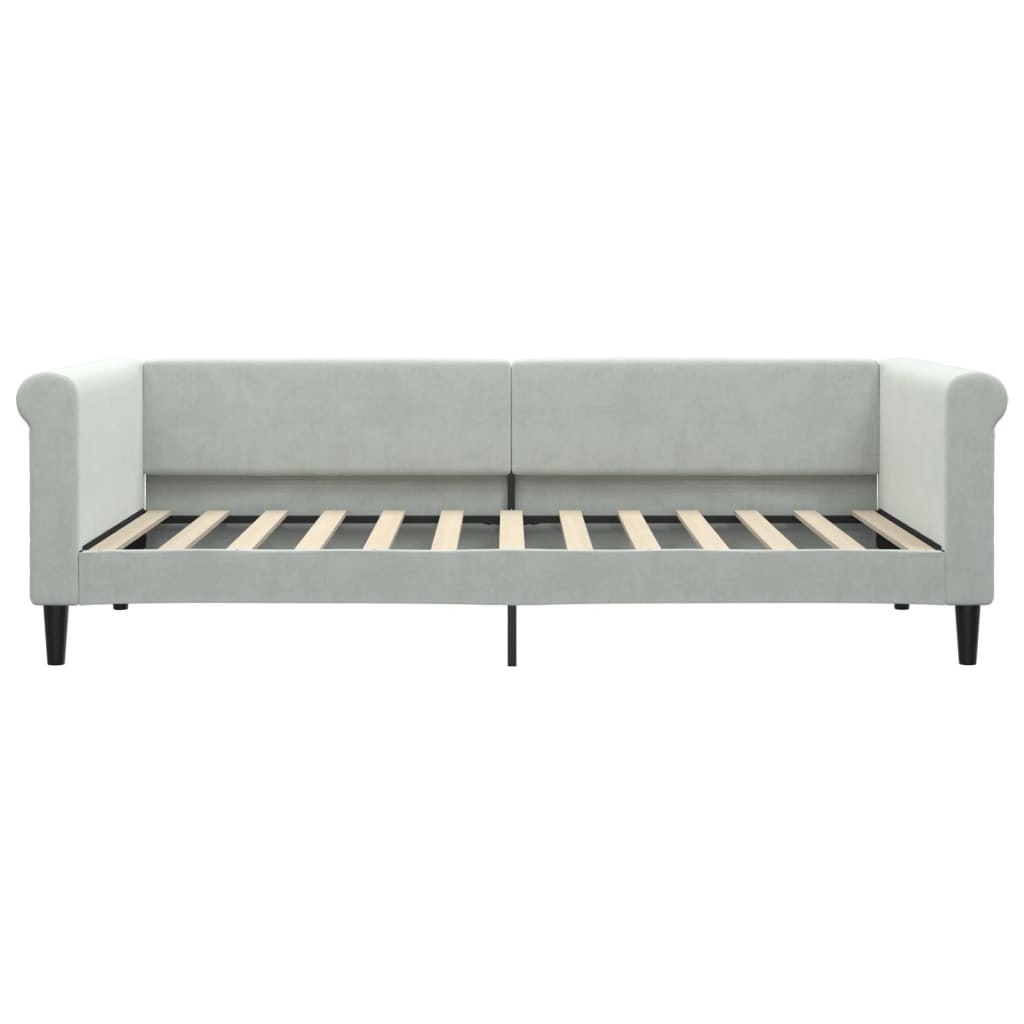 Slaapbank Onderschuifbed En Lades Fluweel 90 x 200 cm Lichtgrijs met onderschuifbed en lade
