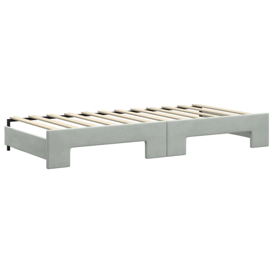 Slaapbank Onderschuifbed En Lades Fluweel 90 x 200 cm Lichtgrijs met onderschuifbed en lade
