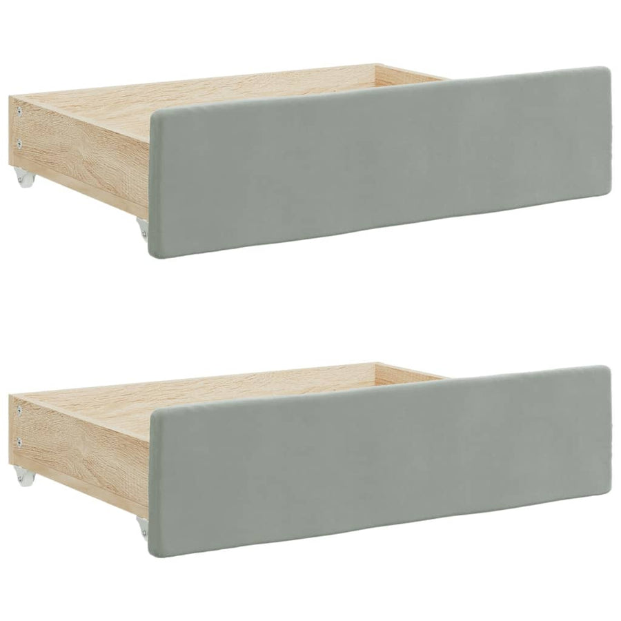 Slaapbank Onderschuifbed En Lades Fluweel 90 x 200 cm Lichtgrijs met onderschuifbed en lade