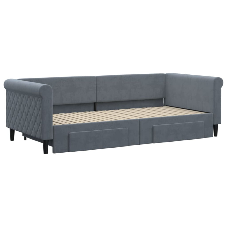 Slaapbank onderschuifbed en lades 90x200 cm fluweel donkergrijs