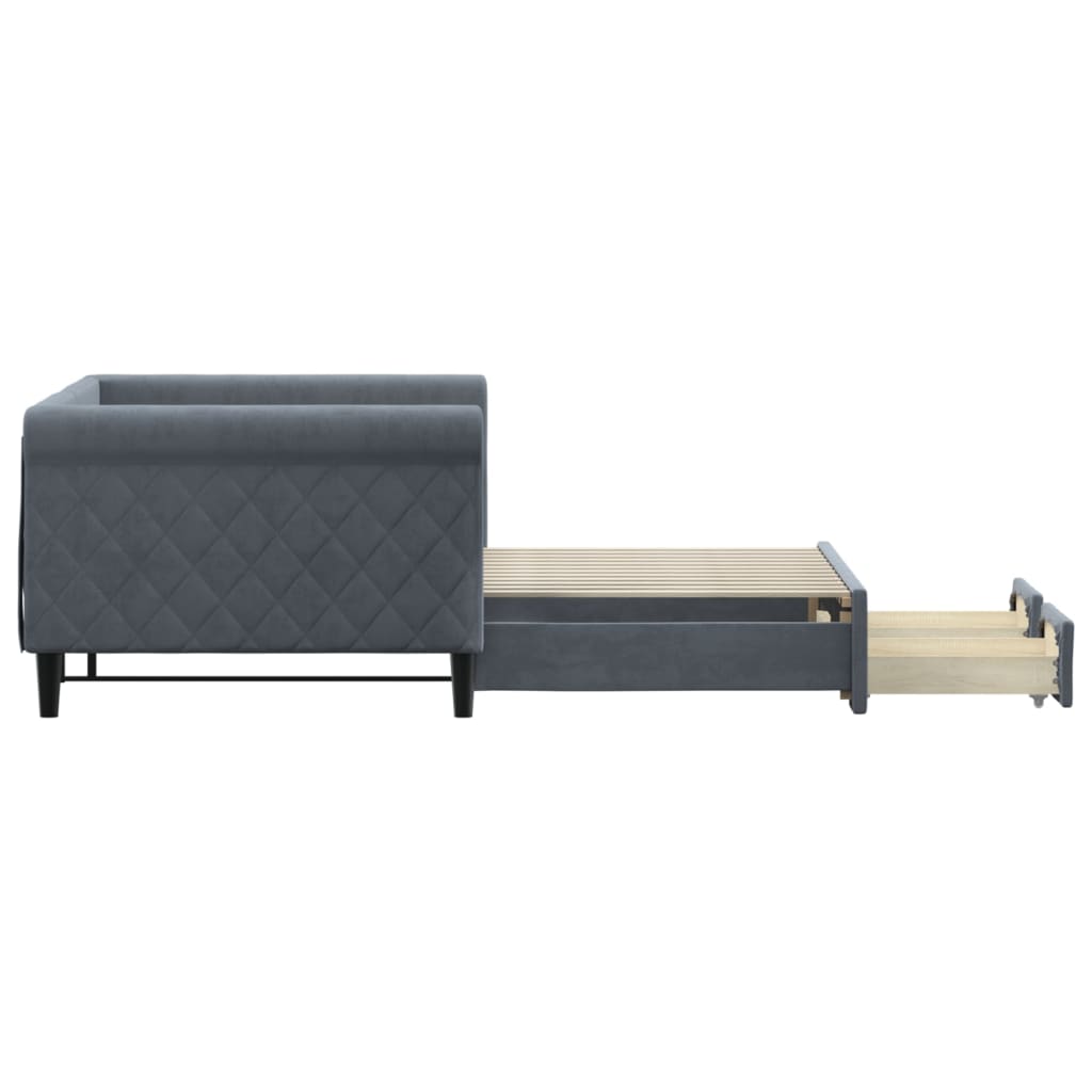 Slaapbank onderschuifbed en lades 90x200 cm fluweel donkergrijs