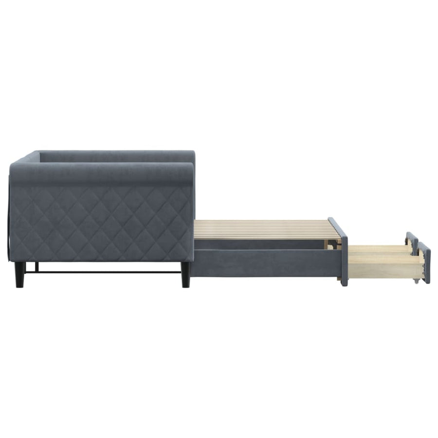 Slaapbank onderschuifbed en lades 90x200 cm fluweel donkergrijs