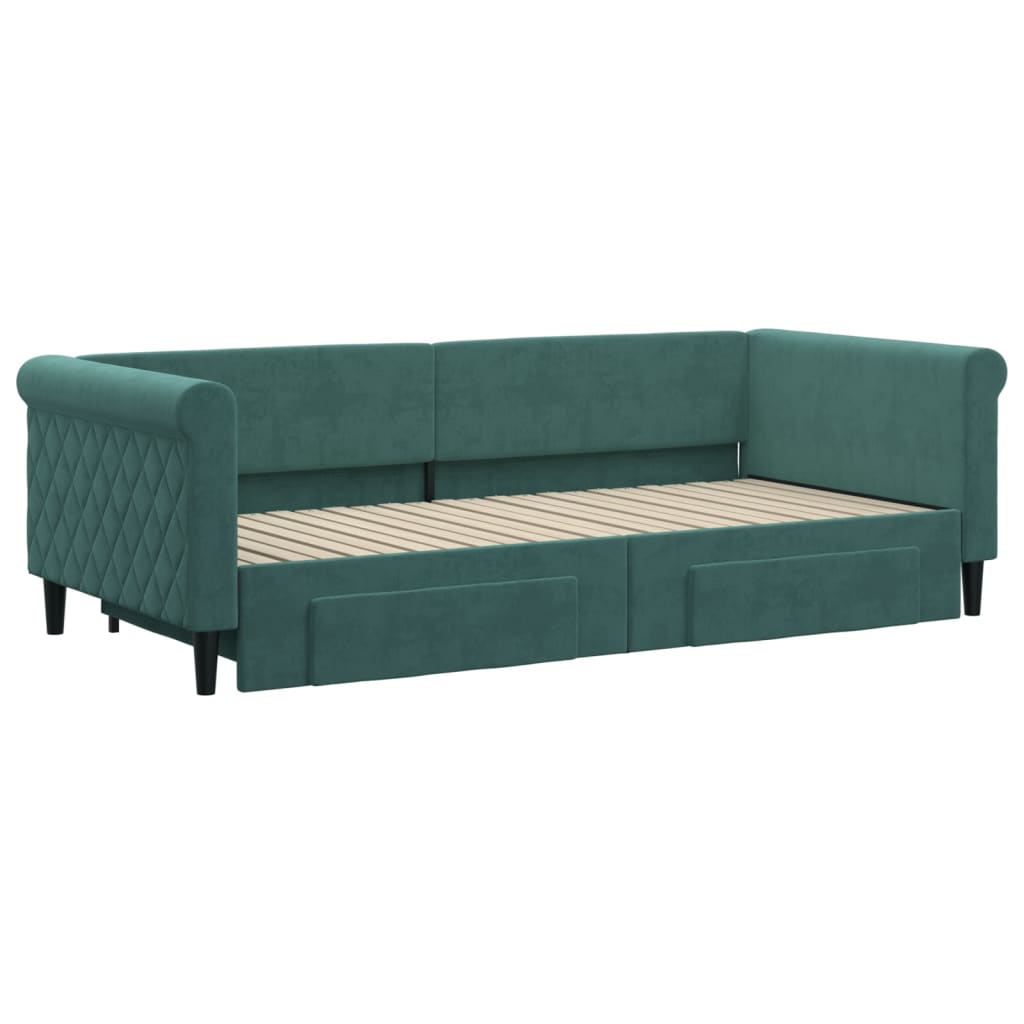 Slaapbank onderschuifbed en lades 90x200 cm fluweel donkergroen