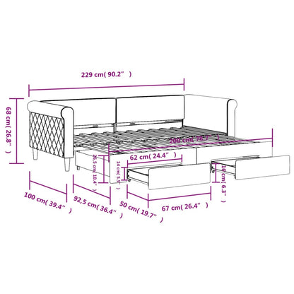 Slaapbank onderschuifbed en lades 90x200 cm fluweel donkergroen