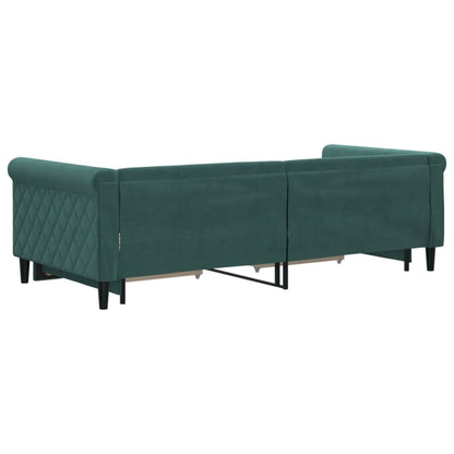 Slaapbank onderschuifbed en lades 90x200 cm fluweel donkergroen