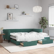 Slaapbank onderschuifbed 90x200 cm fluweel donkergroen
