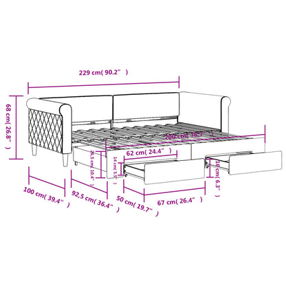 Slaapbank met onderschuifbed en lades 90x200 cm fluweel roze