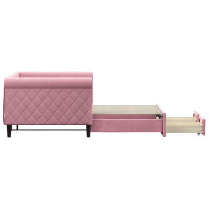 Slaapbank met onderschuifbed en lades 90x200 cm fluweel roze